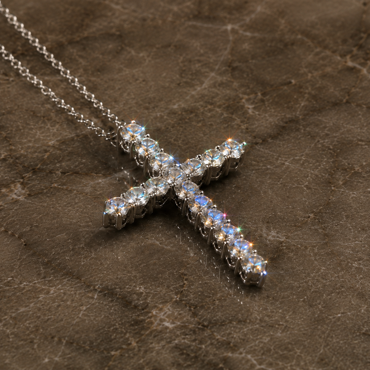 Big Cross Necklace on marble